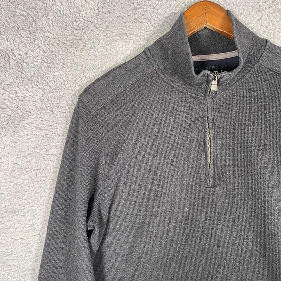 Banana Republic Mens Long Sleeve Waffle Pullover Sweater Size L Zip V Neck - Picture 2 of 11